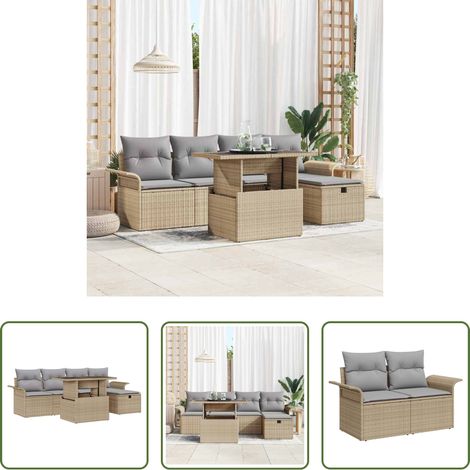 vidaXL Jardin -  Ensemble de canapé de jardin 6 pcs Beige Poly rotin (1/5)