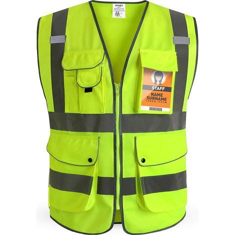 Gilet haute visibilité pour hommes et femmes - Gilet réfléchissant pour vélo avec fermeture éclair - Gilet de travail (Jaune, Taille L) (1/5)
