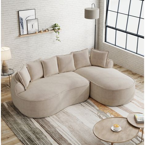 Sofá cama modulable 3 plazas con cojines, asiento profundo, sin montaje, en felpa marrón claro (1/5)