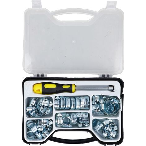 Kit de colliers de serrage pour tuyaux, 49 pièces, colliers de serrage réglables de 13 à 44 mm avec tournevis hexagonal de 8 mm pour tuyau, conduite de carburant (1/5)