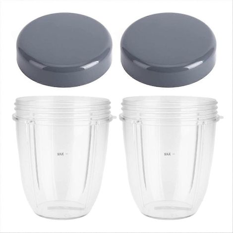 Lot de 2 gobelets de rechange de 530 ml (18 oz) avec couvercle plat, pour blender/extracteur de jus de 600 W et 900 W (1/5)