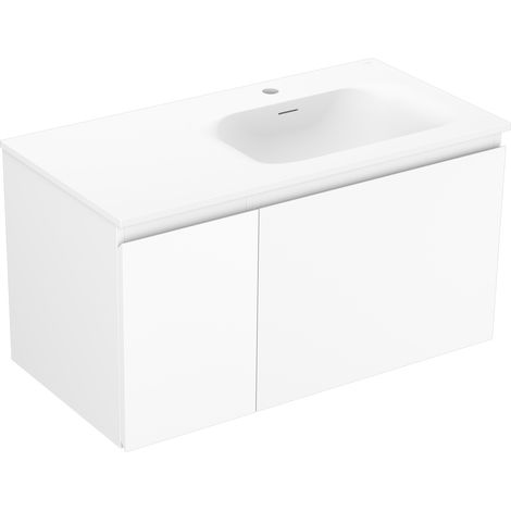 Mexen Orio Badezimmerschrank 90 cm mit Waschbecken Vela rechts, 1S, 1D, weiß matt - 91A13-09047-3-BBFF01-W23P01