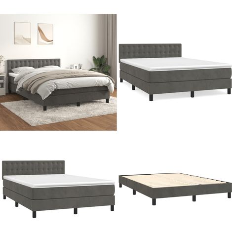 Boxspringbett mit Matratze Dunkelgrau 140x200 cm Samt - Boxspringbett - Samtbett - Doppelbett - Dunkle Möbel - Luxusbett - Home & Living