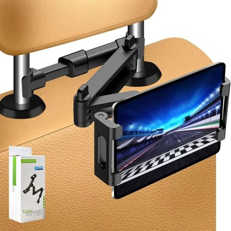 Support pour tablette pour voiture, support pour appuie-tête iPad de 5,5 à 18,4 pouces pour tablette pour iPad/téléphone mobile avec essentiels de voyage ajustables à 360°, noir (1/3)