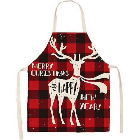 Tablier - Lin - 55 x 68 cm - Motif Plaid Buffalo Noël - Ajustable - Usage Cuisine Boulangerie Fêtes - 1 Pièce (1/5)