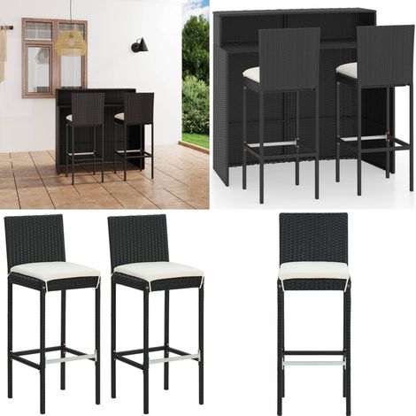 3-tlg. Gartenbar-Set mit Kissen Schwarz - Gartenmöbel - Bar-Set (1/5)