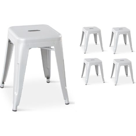 Set di 4 sgabelli in metallo bianco opaco in stile industriale - Altezza 46 cm
