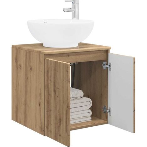 Meuble Lavabo Mural en Chêne Massif Artisanal 49,5 x 44,5 x 65 cm - Meuble de Salle de Bain avec Vasque Intégrée, Design Moderne et Élégant (1/5)