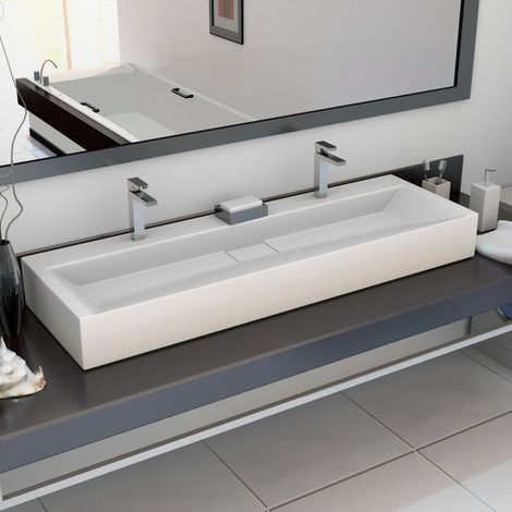 Lavabo 120x46x11 cm Fonte minérale/marbre Blanc 2 (1/5)