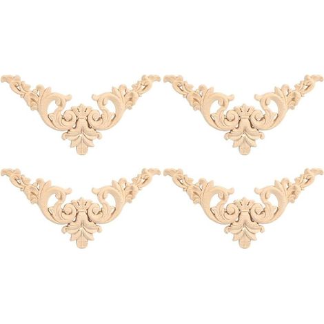 4 piezas de apliques de madera tallada sin pintar de estilo europeo vintage para armarios, muebles, ventanas, espejos y puertas, adornos hechos a mano (12 x 12) (1/5)