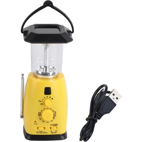 Lampe torche LED camping d'urgence avec dynamo manuelle et panneau solaire, chargeur de téléphone portable (1/5)