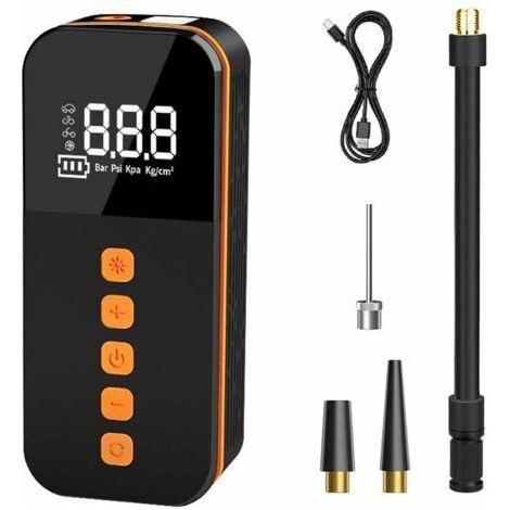 Compresseur d'air, gonfleur de pneu de voiture 3600 mAh, pompe à vélo, 5 modes de gonflage, affichage numérique, écran LCD numérique, port USB, adapté aux motos, scooters, voitures,