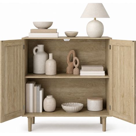 ELVMI Mueble de almacenamiento con 2 puertas magnéticas y 2 compartimentos abiertos, con protección antivuelco, para salón, 80 x 40 x 88 cm (1/5)
