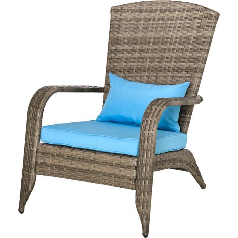 Sedia Adirondack in rotin e acciaio con braccioli, marrone e blu, 64x80x90 cm (1/5)