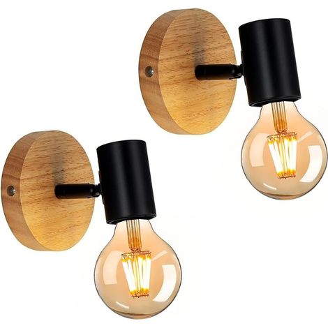 2 Pièces Applique Murale Intérieure, Applique Murale Chambre, Applique Bois Murale, Rotation 350° E27 Vintage Luminaire Interieur pour Chambre Salon Couloir Restaurant (1/5)