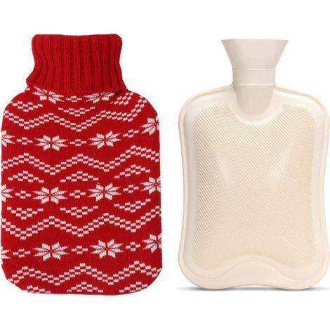 Bouillotte, coussin chauffant - avec housse en tricot - Protection contre le froid - Motif flocon de neige, 2000 ml (1/5)