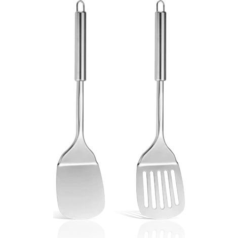 2 Spatule, Acier inoxydable, Résistante chaleur, Design ergonomique, Lave-vaisselle, Cuisine quotidienne