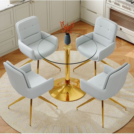 Esstisch-Set mit 4 Drehstühlen 85 cm Glas Metall OKMYHOME (1/5)