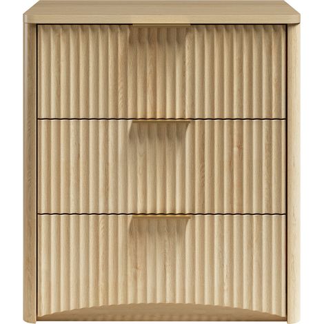 Comodino classico con 3 cassetti, MDF effetto rovere, maniglie in metallo MODENUIT (1/5)