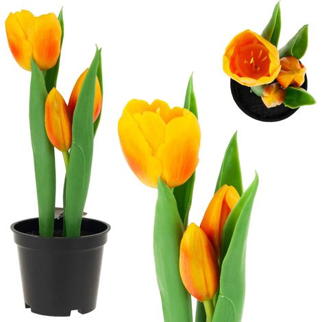 CV10553-4 TULIP GUMMISIERT TULPEN LEBENSECHTE PREMIUMBLUMEN IM TOPF ORANGE (1/5)