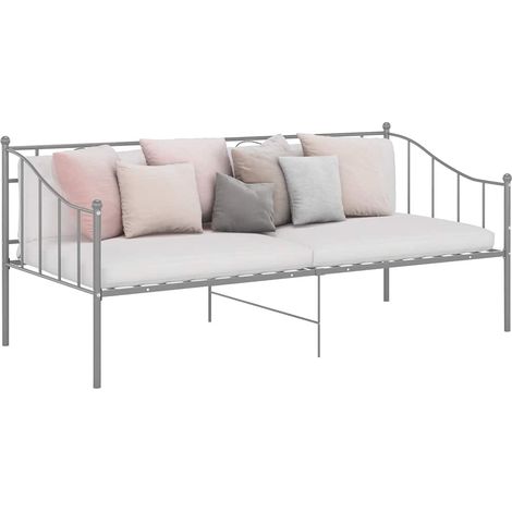 Cadre canapé-lit 90 x 200 cm en métal gris avec sommier à lattes et barrière - PANGIVO (1/5)