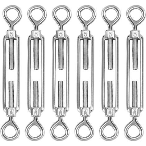 M5 Tendeur Cable Acier Inoxydable, Lot de 6 Tendeur de Fil œillet et œillet Réglable Heavy Duty Tension pour Corde Cable Fil à Linge, Grillagefor Sun Shade Installation (1/5)