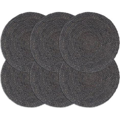 Manteles individuales redondos 6 uds yute gris oscuro liso 38cm
