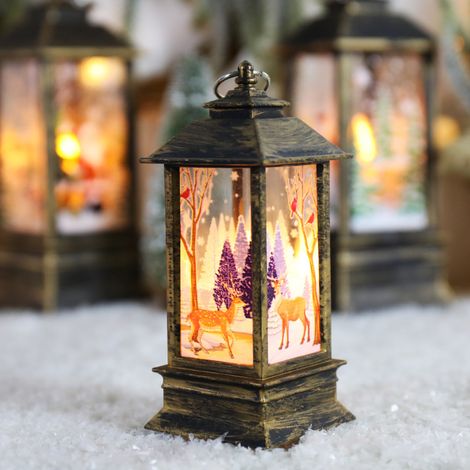 Lampe de style père Noël, décorations de Noël, bougie d'élan, lampe à flamme, décoration de cadeau de Noël, lampe à bougie, 8 x 8 x 21 cm. (1/4)