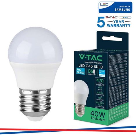 Lampadina led g45 v-tac chip samsung e27 4,5w 3000k vt-246 - 21174