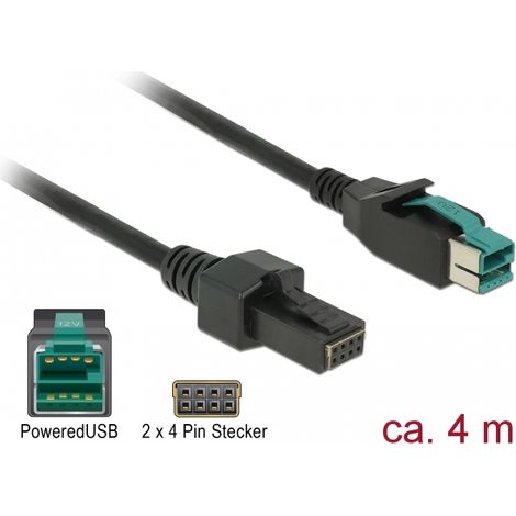 Cable PoweredUSB macho 12 V 2 x 4 pin macho 4 m para impresoras y terminales de punto de venta