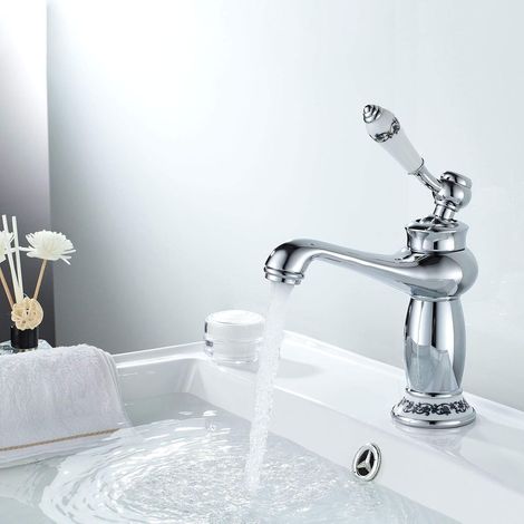 Finition argentée du mitigeur à fleurs – Robinet céramique décoratif – Pour salle de bain chic (1/5)