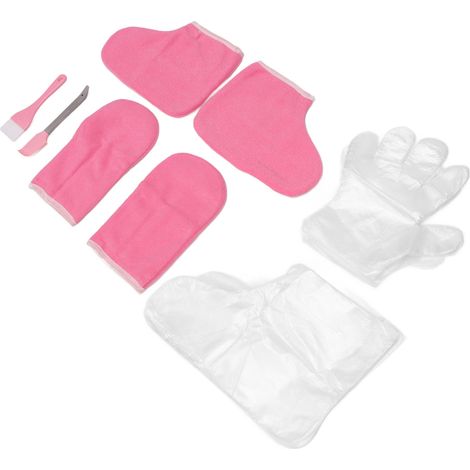 Gants et chaussons jetables en flanelle rose pour paraffine, doublures mains-pieds chaudes, lot de protections thermiques pour spa. (1/5)