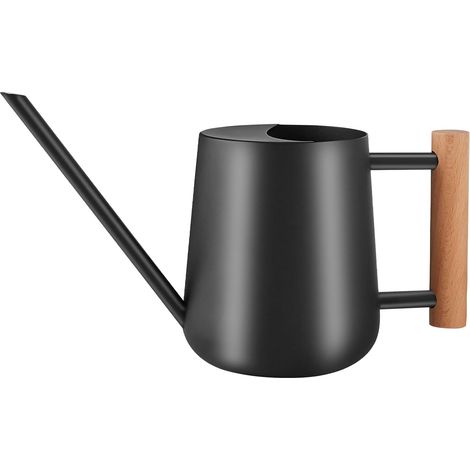 1000 ML (35 oz) Arrosoir en Acier Inoxydable, Jardin Metal Petit Arrosoir d'intérieur à Long Bec, Poignée en Bois Metal Plante Watering pour Maison, Bonsaï, Fleurs D'extérieur - Noir (1/5)