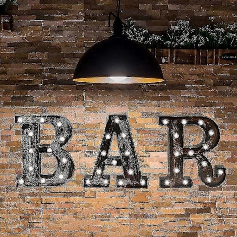Vintage-Industrie-LED-beleuchtetes Barschild - Phosphoreszierende schwarze Buchstaben, Retro-Bardekoration (58,5 cm x 22 cm) (1/5)