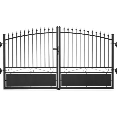 Easycloture – Portail aluminium tradition imitation fer forgé 3m50 – Résistant aux intempéries – Ouverture réversible – Non motorisable – Couleur noir