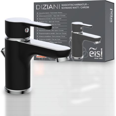 EISL NI075DINBCR Miscelatore monocomando per lavabo, con Scarico, Colore: Nero/Cromo (1/4)