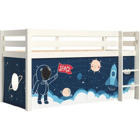 Lit Enfant Surélevé "Pino Space Shuttle" 90x200cm Blanc (1/2)