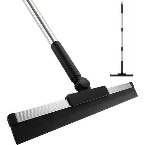 Raclette de Sol et Douche Noire, Balai Tire-Eau Caoutchouc 36cm avec Manche 137cm Robuste Articulation 180° pour Douche à l'Italienne, Parois, Poils d'animaux (1/5)