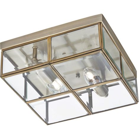 Searchlight Flush - Plafonnier affleurant à 2 ampoules en laiton antique, E14 (1/3)