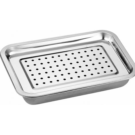 Plateau à thé en inox double couche 32 x 22 cm avec bac de 4,8 cm