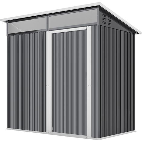 Caseta jardín metálica puerta corredera ventanas ventilación 195x122x159/182 cm Gris