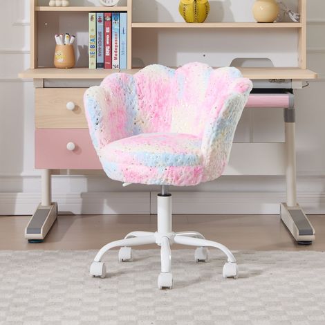 Wahson Kinder Schreibtischstuhl Höhenverstellbar, Kunstfell Drehstuhl Blütenblatt Schminktisch Stuhl, Bequemer Bürostuhl ergonomisch für Kinder Mädchen, Buntes Rosa