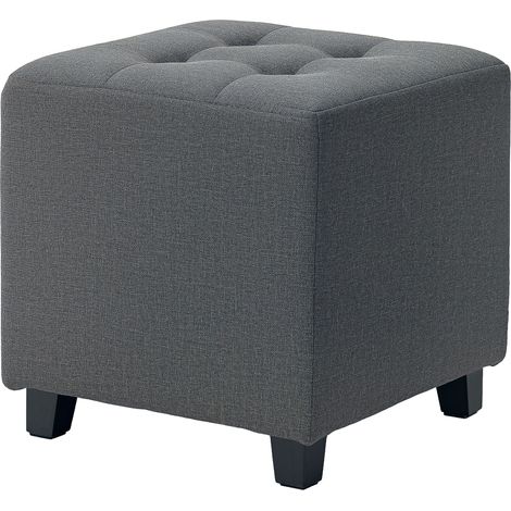 Repose-pieds salon ottoman siège capitonné tissu aspect lin avec poche latérale 35x35x35 cm gris
