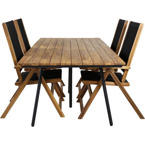 Chan Gartenset Tisch 100x200cm und 4 Stühle Little John schwarz, natur.