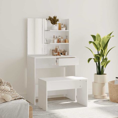 Ensemble coiffeuse avec miroir et tabouret blanc en bois d’ingénierie 74,5 x 40 x 141 cm - PANGIVO (1/5)