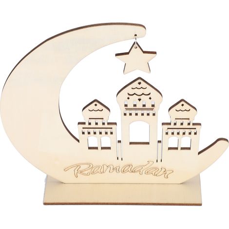 Pendentif Bois Mosquée avec Lune et Étoile, Décoration Ramadan et Fêtes Islamiques (1/5)