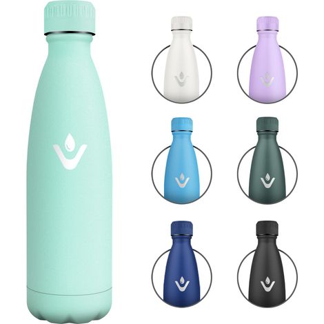 Gourde Inox 500ml, Gourde Isotherme Réutilisable, Bouteille d'eau Acier Inoxydable, Étanche Double Paroi, Gourde Sport sans BPA, Bouteille Isotherme pour École, Sport, Bureau, Gym, Yoga, Camping (1/5)