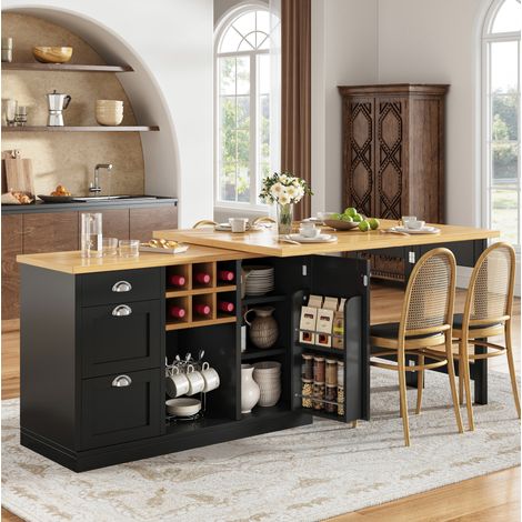 Bartisch 120-197x40x74 cm schwarz aus MDF mit Stauraum und 360° drehbar (1/5)