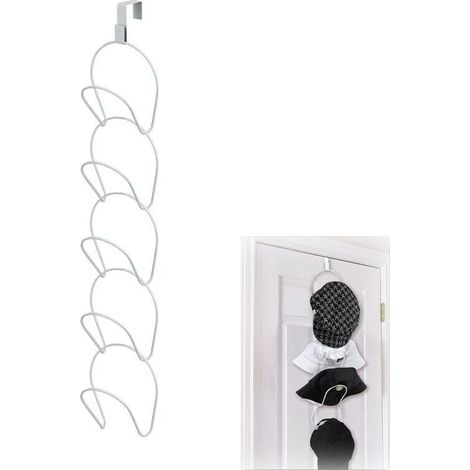 Porte-Chapeaux Anneaux Métal Porte-Casquettes Multicouche Porte-Manteaux Monté sur Porte avec 1 Crochet de Porte pour Casquettes de Baseball Serviettes Écharpes (Blanc)-LIAIKI (1/5)