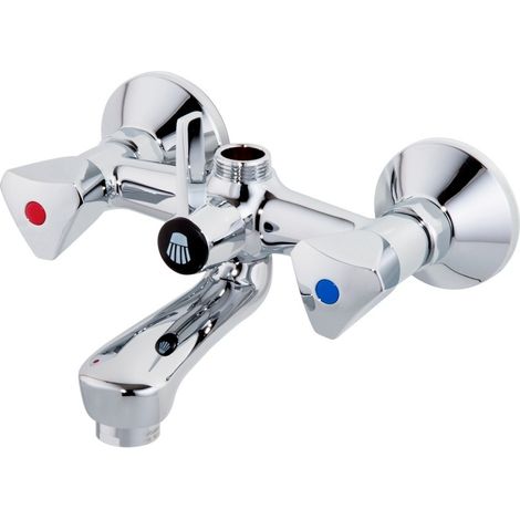Le Sanitaire – Mélangeur de baignoire 2 poignées – Laiton chromé – Inverseur manuel bain/douche – Raccords inclus – Gabarit 150 mm